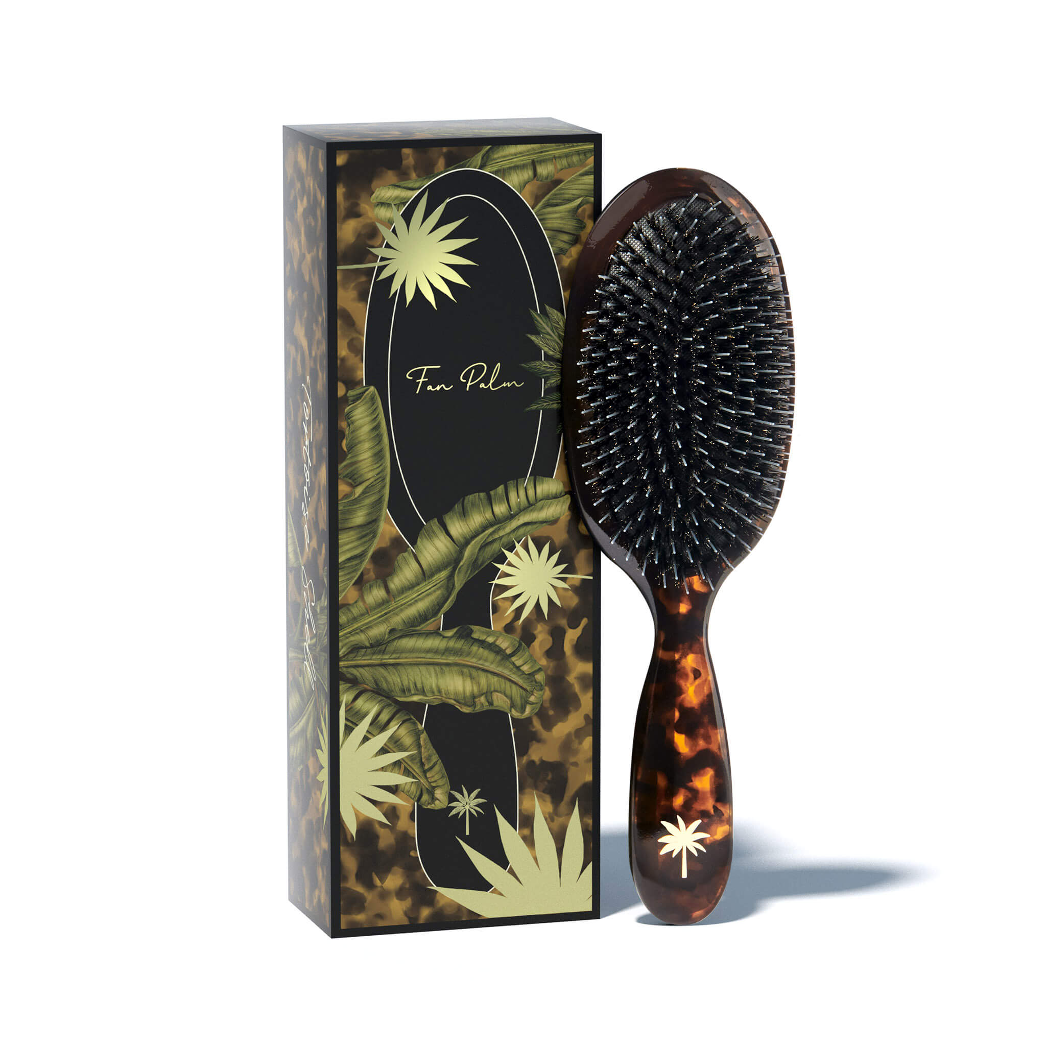 Fan Palm Hair Brush - Turtle - Medium